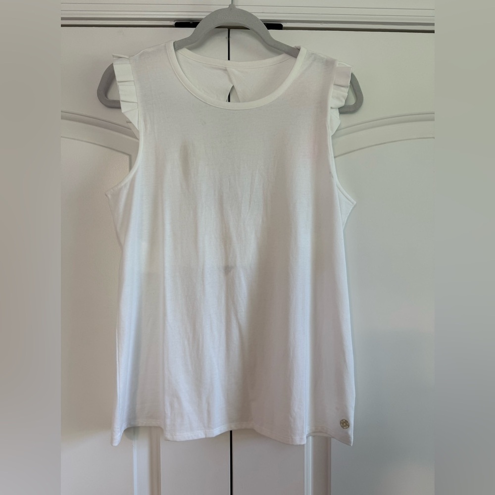 Lilly Pulitzer White Ruffle Sleeve Athletic Tank Top